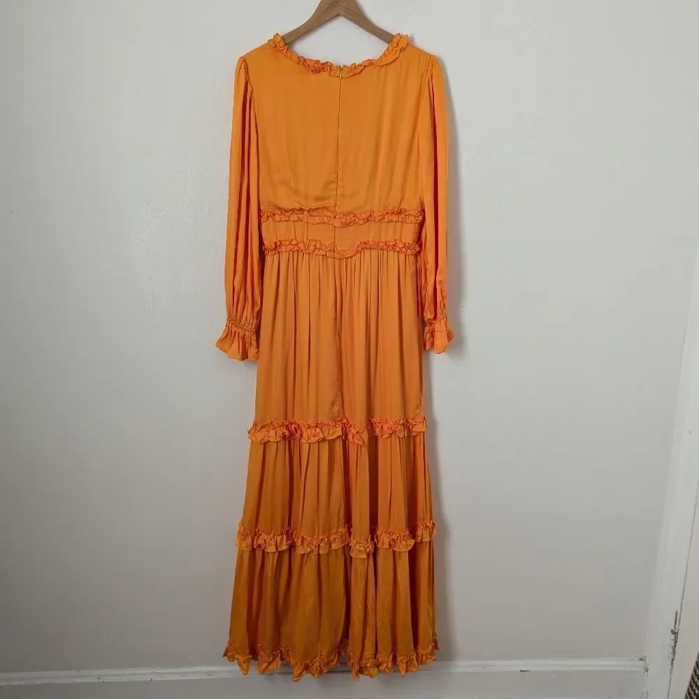 NWT BTFL-Life Free People tangerine orange ruffle tiered lace maxi dress